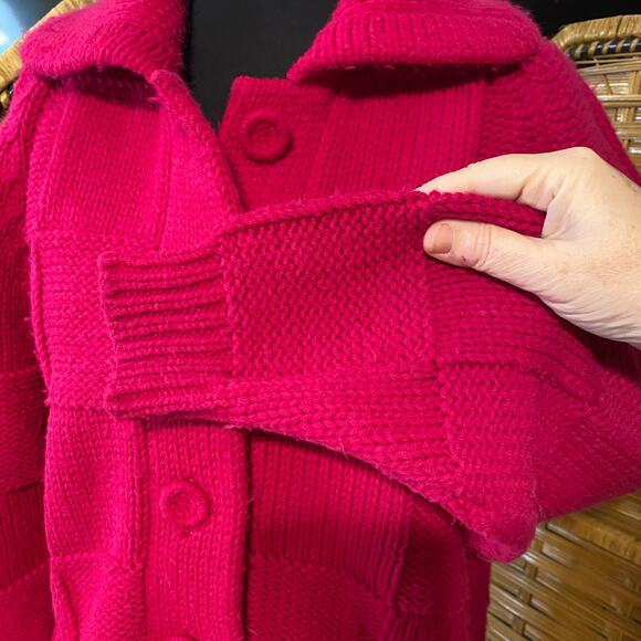 Vintage Sears Mary Lewis berry pink Chunky Knit Cardigan Sweater Japan Size 38 M - Picture 6 of 9